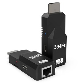 HDMI Extender Over Single Cat5E/6/7 120M/394ft, HDMI Extender Adapter Over Ethernet No Delay No Compression 1080P@60Hz, HDMI Transmitter and Receiver with HDCP1.2