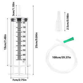 450Ml Large Syringe,Plastic Reusable Large Syringe with Sterile Catheter,Pet Feeding Syringe Sterile Package for Liquids, Oil Or Glue Applicator, Pet Feeding, Plant Irrigation Labor&Science Use