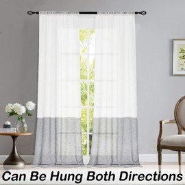 Central Park Gray and White Stripe Sheer Color Block Window Curtain Panel Linen Drape Treatment for Bedroom Living Room Farmhouse 84 inches Long with Rod Pocket,2 Panel Rustic Living Panels