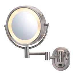 JERDON Wall-Mounted Makeup Mirror with 5X Magnification - Nickel Makeup Mirror with LED Lights - Direct Wire - Model HL65ND