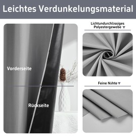 Pacok Blackout Curtains, Opaque Thermal Heat Protection Curtain, Opaque for Bedroom, Living Room, Grey Curtains, Blackout H 175 x W 140 cm, Set of 2