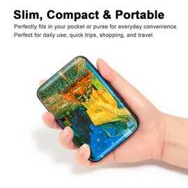 Kaabao Credit Card Holder, Metal Card Wallet RFID Blocking Mini Slim Aluminum Business Hard Card Case for Women Men (Cafe Terrace at Night)