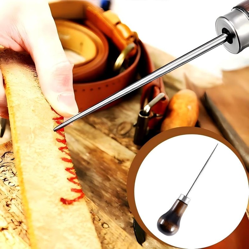 2 Pcs Wooden Handle with Gourd Shape Awl Tool Alloy,Leather
