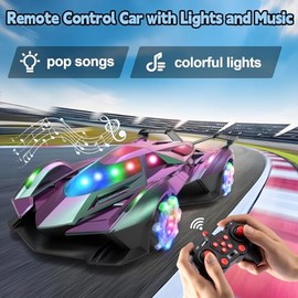 SASBSC Lamb - Auto de control remoto para niños de 4-7, 8-12 Drift Rc con rotación de 360°, aerosol, música y luces 1:12, juguetes de auto a control remoto recargables de 6.2-7.5 mi/h, autos de