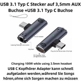 Bolwins C66S USB C to 3.5 mm Jack Adapter, USB 3.1 Type C Male to Female + 3.5 mm AUX Headphone Adapter for Audio, USB-C to 3.5 mm Headphones, Audio Converter for USB C Devices