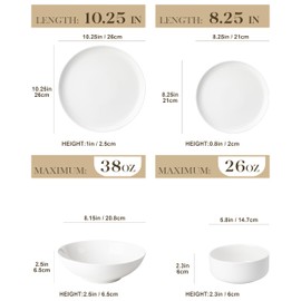 MALACASA Plates and Bowls Sets, 24 Pieces Modern Porcelain Dinnerware Set for 6 Ceramic Dishware Dishes White Kitchen Dinner Dining Ware Set Microwave and Dishwasher Safe, Series LUNA