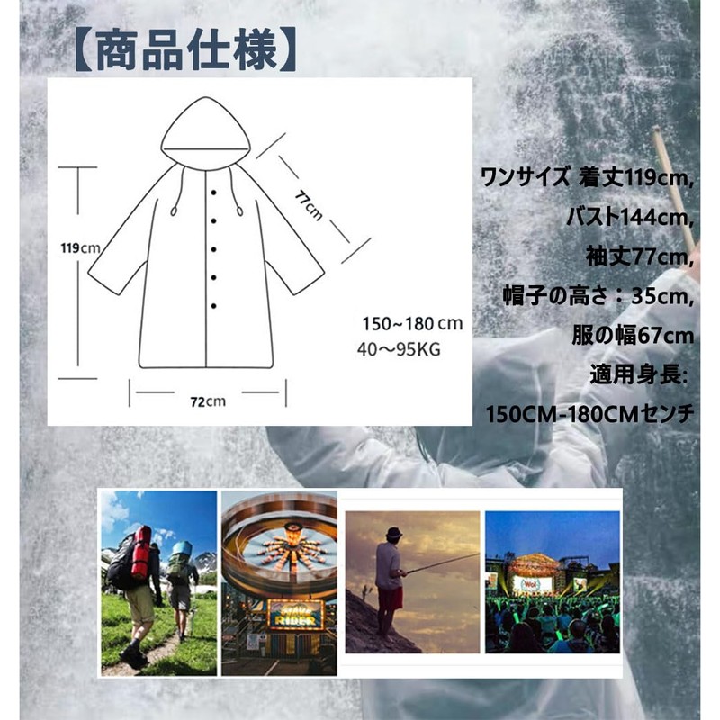 Bombinate Raincoat, Storage Bag Included, Hat, Rain Poncho, Unisex, Translucent,