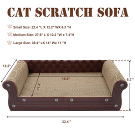 COOZMENT Scratching Sofa, Couch Shaped Thick Scratching Cardboard, Lounge Bed for Indoor Rest&Play, Sofa Scratcher Pad (Brown, 22.4" L X 12.2" W X 6.3" H)