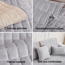 NUODWELL Thickened Sofa Slipcover 1/2/3/4 Seater, Flannel Anti-slip Sofa Protector L Shape Couch Cover Furniture Protector for Living Room (Silver Grey, 90 * 160cm)