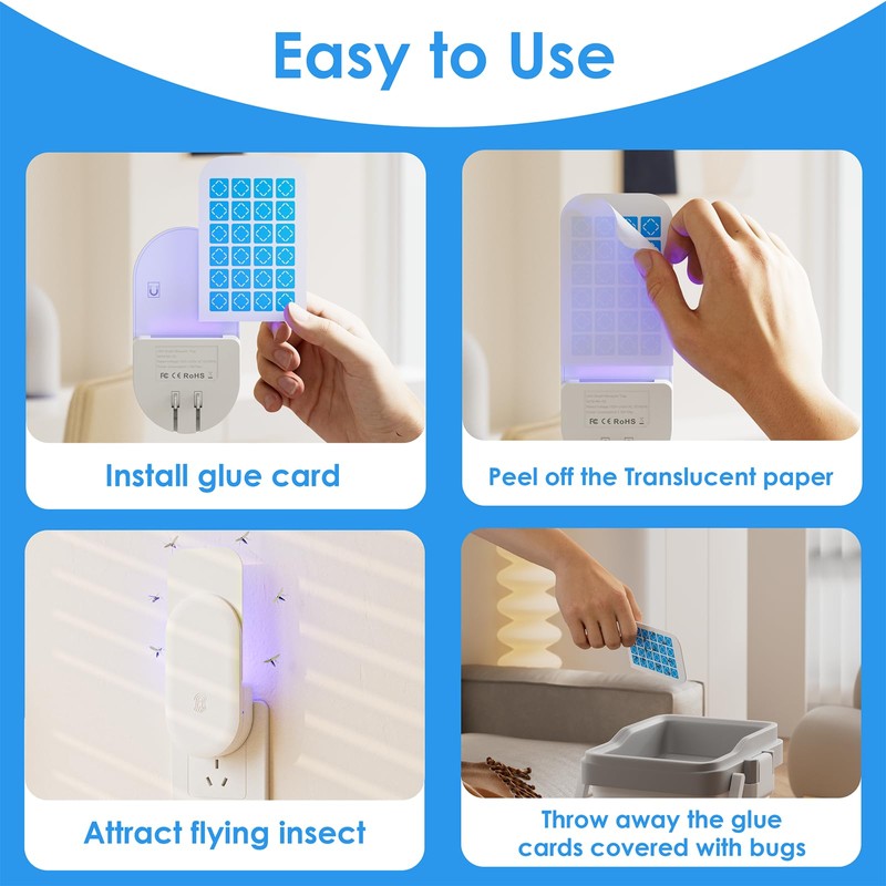 6 Pack Magnetism Glue Cards TIENBE Indoor Plug-in Fly Trap