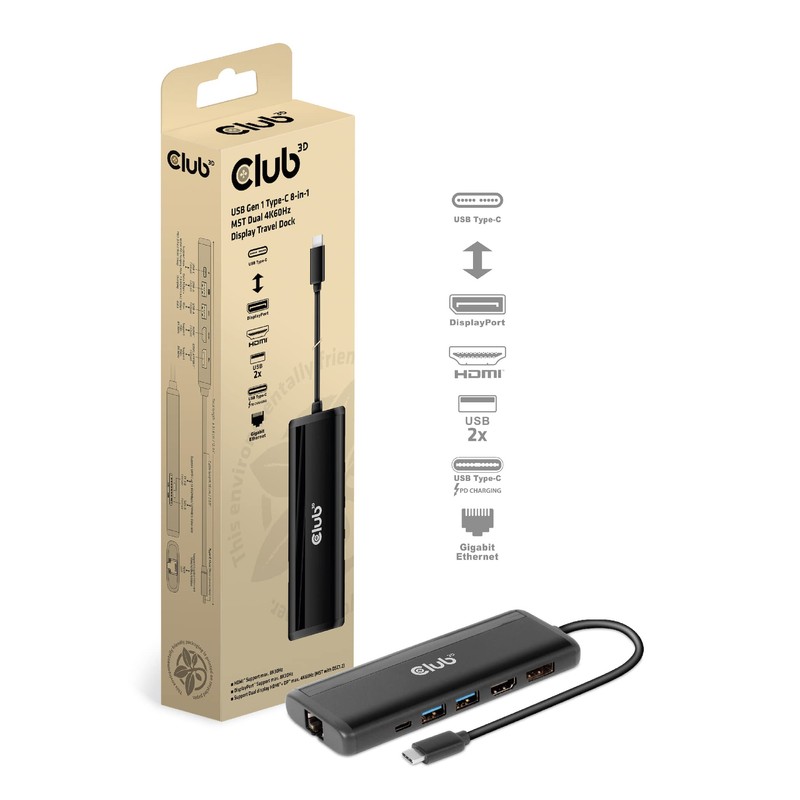 Club3D CSV-1597 USB Gen 1 Type-C 8-in-1 MST Dual 4K60Hz