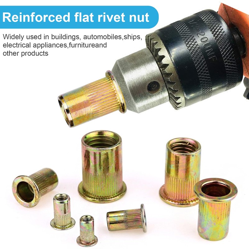 Vmuter 50Pcs M8 Rivet Nuts, Carbon Steel Flat Head Rivnut