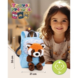 NICI 49852 Children's Backpack Blue 2 in 1 with Cuddly Toy Red Panda 25 cm - Nursery Backpack Girls & Boys - Soft Back Area & Adjustable Straps
