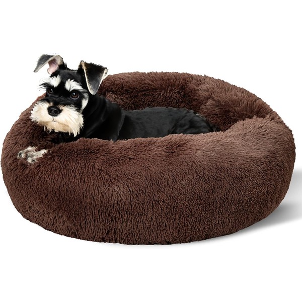 SEOUGEE Calming Donut Dog Bed, Fluffy Plush Round Cat Bed,