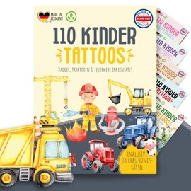 MeinBaby123 110 Skin-friendly Children's Tattoos with Excavators, Tattoos for Boys, Children's Tattoos for Sticking, Gift for Boys Vegan & Made in Germany (Farm & Vehicles)