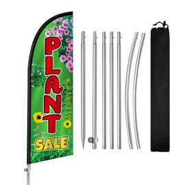 QSUM Plant Sale Flag for Business, Plant Sale 8FT Polyester Advertising Swooper Flag with Aluminium Alloy Flag Pole Kit, Stainless Steel, Ground Spike, Portable Bag