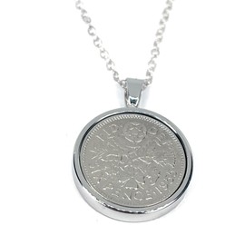 OCC Old Coin Cufflinks Solid Pendant 1955 70th gift Birthday Sixpence plus 18in Sterling Silver Chain SLV