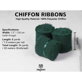 Forest Green Ribbon 1.5" x 24 Yards | Fringed Chiffon Ribbon for Christmas Wreaths, Rustic Gift Wrapping, Holiday Decor & Wedding Centerpieces
