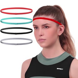 Qrity 4 Piezas Diademas Deportivas, Bandas Elásticas para la Cabeza, Antideslizante de Bandas para el Cabello, para Yoga, Correr, Ciclismo