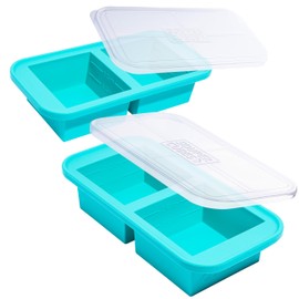 Souper Cubes 2 Cup Silicone Freezer Molds with Lids – Soup Cubes for Freezing Lasagna, Leftovers, Soups, Sauces, Casseroles, Meal Prep Meals and More – Aqua 2-Pack