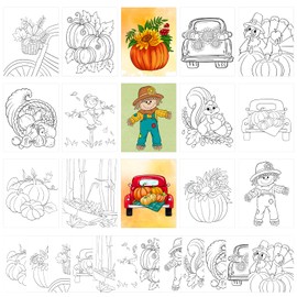 36PCS 8x10 Inches Fall Coloring Pages for Kids, Bulk Color Your Own Thanksgiving Paper Crafts Party Favors, Small Coloring Sheets Thanksgiving Day Gifts