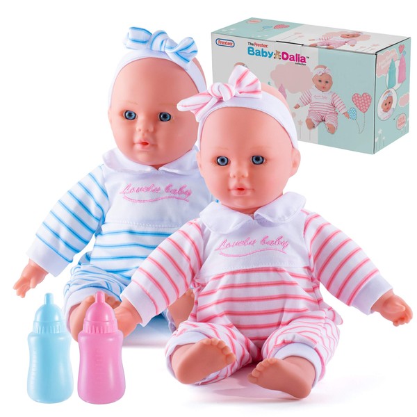 PREXTEX Baby Twin Dolls Set - 12-Inch Boy and Girl Soft Doll Set with Pink and Blue Toy Bottle - Best Gift for Toddlers and Girls