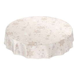 ANRO Oilcloth Tablecloth Oilcloth Tablecloth Christmas Snowflakes Beige Round 120 cm