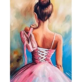 5D Diamond Painting Kits Ballet Dancer Girl Back Shoes Full Drill Round Beads Diamond Art Gems Stone Cross Stitch DIY Diamond Painting by Number Kits Wall Decoration 12x16 Inch