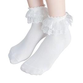 Snegyu 2 Pairs Girls White Frilly Ankle Socks for Kids Girls Toddler Girl Leaf Shape Big Lace Ruffle Party Dress Dance Socks for 7-10 Years