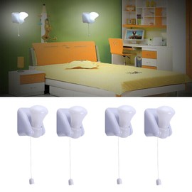Shuwea 4 Pack Battery Operated Light Bulb, Stick-Up Wireless LED Closet Light Bulb, Battery Powered Self Adhesive Wall Mounted Lamp Fixture with Pull Chain for Cabinet Bedroom Living Room Kitchen