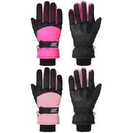 SATINIOR 2 Pares Guantes de Nieve de Invierno Impermeables para Niños Guantes de Esquí Guantes de Snowboard Gruesos Cálidos para Exteriores (Rosa Claro, Rojo Rosa, 8-12 años)