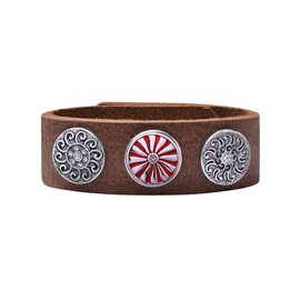 Quiges Women Leather Bracelet Set Red Brown with Red and Silver 18mm Button 18-20cm