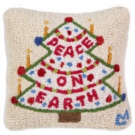 Chandler 4 Corners Artist-Designed Peace on Earth Hand-Hooked Wool Decorative Throw Pillow (14 in x 14 in) Christmas Pillow for Couches & Beds - Low Maintenance - Holiday & Winter Home Décor
