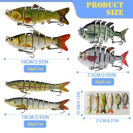 Pfeibk Multi Jointed Swimbait Saltwater Fishing Lures with Sharp Treble Hooks, Top Water Bass Fishing Lures Walleye Trout Pike, Lifelike Slow Sinking Salt Water Blue Gill Swim Bait Freshwater
