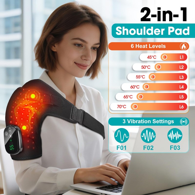FiteEase Shoulder Massager with Heat, Heated Shoulder Brace with Red