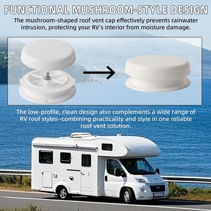 Aussio 2-Pack Mushroom Style RV Roof Vent Cap with Putty