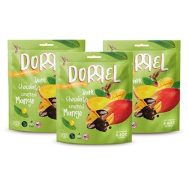 DORREL - Belgian Dark Chocolate Covered Mango Slices, High Energy Vegan Choco Snack, Delicious, Kosher & Non-GMO, Pack of 3 Dark Chocolate Fruit Bites, 8.8 oz / 250 g Ea