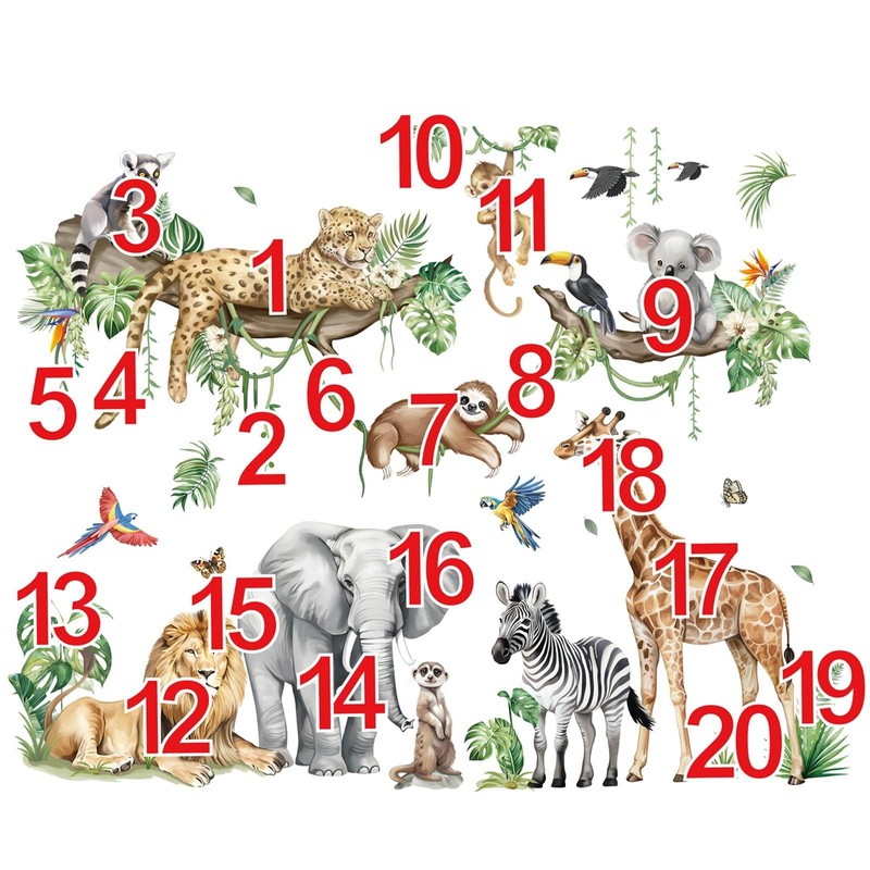 decalmile Large Jungle Animals Tree Branch Wall Stickers Safari Elephant