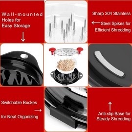 Chicken Shredder Tool Twist Meat Shredder Large for Chicken Breasts Beef Pulled Pork with 304 Stainless Steel Claws for Meal Prep Kitchen Essentials Gadgets Wall Mounted Dishwasher-Safe (Red&Black)