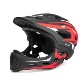 OutdoorMaster Kids Full Face Helmet - Adjustable Toddler Bike Helmet with Detachable Chin Pad - Suitable for Mountain & Road Cycling - Red, S