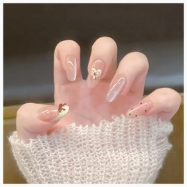 Miss Mumu Nail Tips, 30 Pieces, Nail Tips, Long, Spring/Summer, Simple, Cute, Stylish, Popular, Nail Sticker, Bridal Nails, Glossy, Fake Nails, For Various Occasions, Sweet Ribbon-BY2037