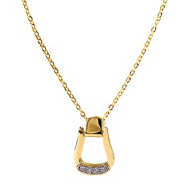 Sleek Sparkly Stirrup Necklace – Chic 18K-Gold Plated over 925 Sterling Silver with Cubic Zirconia – Elegant Equestrian Stirrup Pendant, Adjustable 16"+2" Chain, Tarnish-Resistant, Gold Horse Jewelry Gift for Her