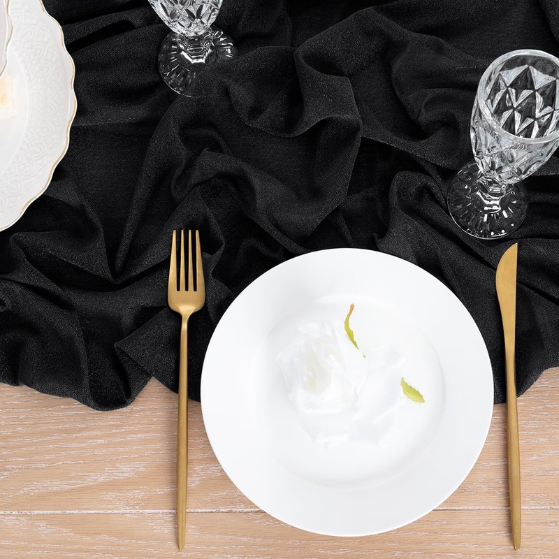 Socomi 4pcs Black Gauze Table Runner Chiffon Like Wedding Table