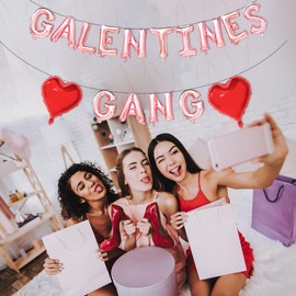 Zdshow Galentines Gang Rose Gold Balloons, Banner Decoration for Valentine's Day Party Decor