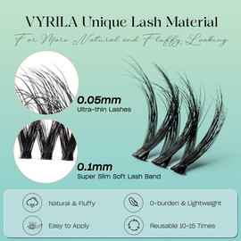 VYRILA Lash Clusters 0.05mm Individual Lashes, 3D Wispy Lashes Clusters, 0.1mm Super Thin Band Resuable Natural Lashes,D Curl Faux Mink Lashes,108pcs Lash Extension (Green Cozy-D-0.05-8-16mix)