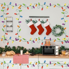 Qeeenar 3 Sheets Christmas Wall Decals, As Shown PVC Bulb Lights Stickers for Holiday Decoration, Indoor Waterproof Use, Vinyl Material, 11.8 x 20 inches/ 30 x 50 cm, Multiple Display Options