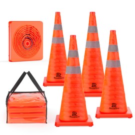 RoadHero 28 Inch 4 Pack Collapsible Traffic Safety Cones, Multi Purpose Pop-up Cones with Reflective Collar for Road Safety, Orange Cones for Driving Training, Parking Lots | RoadHero