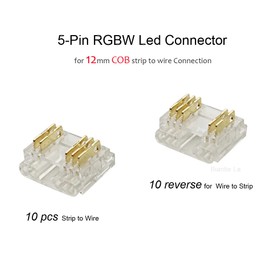 Biantie La RGBW LED Strip Light Connectors - 5-Pin 12mm Solderless Clips for COB Tape Strip-to-Wire Joints (Pack of 20)