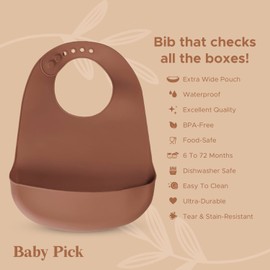 Baby Pick Silicone Bibs For Babies- BPA-Free Waterproof Bib With Pocket- Dishwasher Safe Feeding Bib With Food Catcher (Light Rust & Grey Blue)
