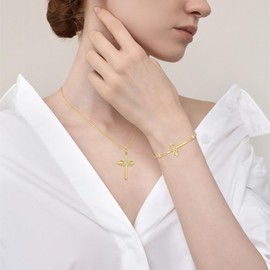 Inpasne 18K Yelllow Gold Plated Cross Bracelet for Women 925 Sterling Silver Infinity Butterfly Bracelet Cubic Zirconia April Birthstone Jewelry Crucifix Religious Jewelry for Women